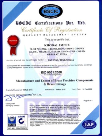 ISO 9001:2008 Certificate - Khodal Impex